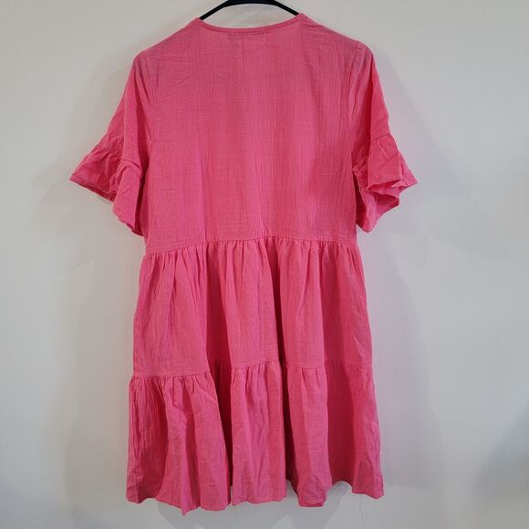 Fancy Inn Womens Knee Length Dress Size Medium‎ Pink Tiered Boho Cottagecore - Picture 2 of 7